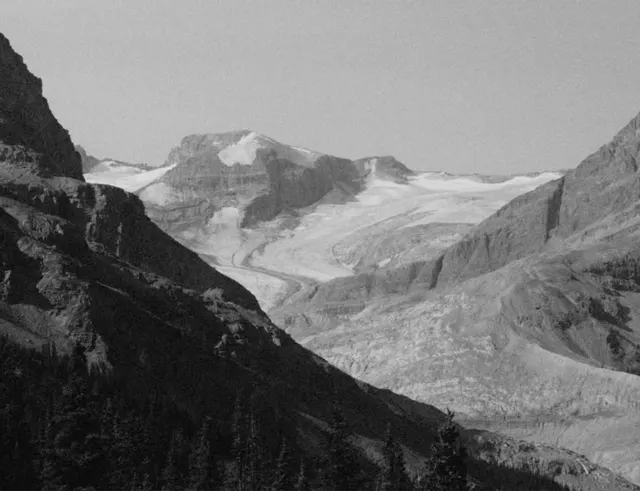 Glacier valley in black and white